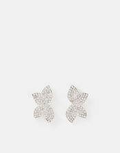 Half Flower Diamanté Drop Earrings, , large