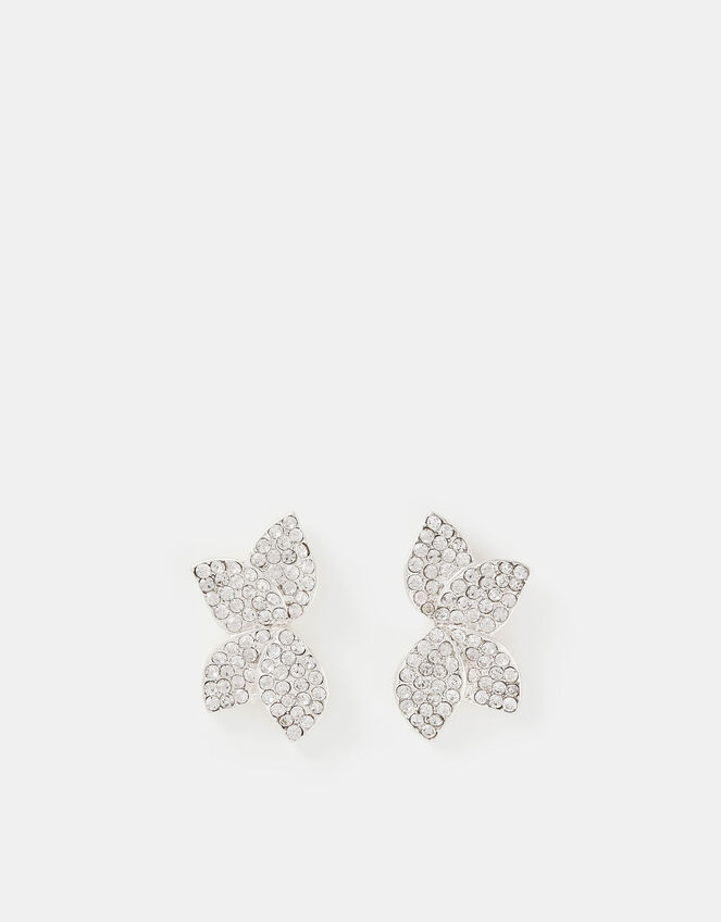 Half Flower Diamanté Drop Earrings, , large