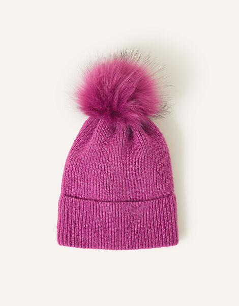 Knit Pom-Pom Beanie , Purple (PURPLE), large