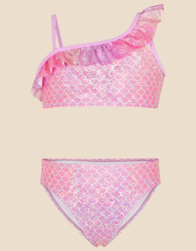 Girls Asymmetric Mermaid Bikini Set, Pink (PINK), large