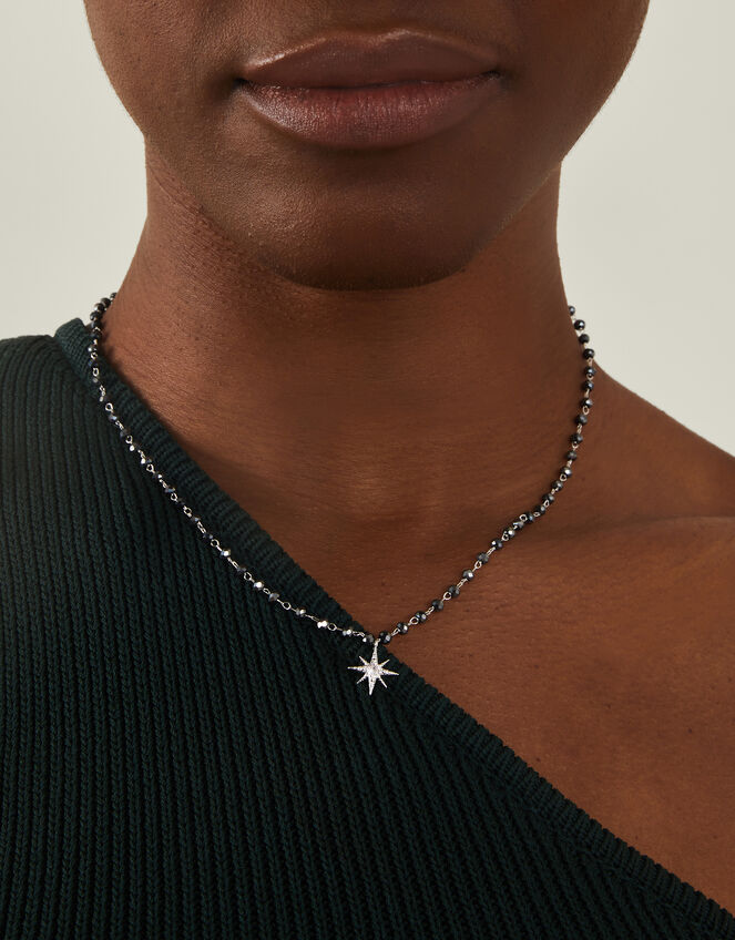 Sterling Silver-Plated Beaded Star Pendant Necklace, , large