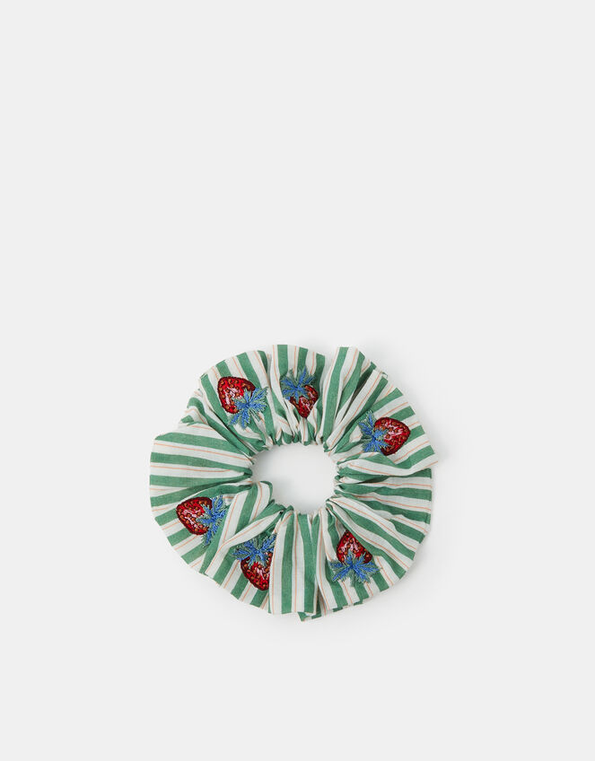 Strawberry Embroidered Stripe Scrunchie, , large