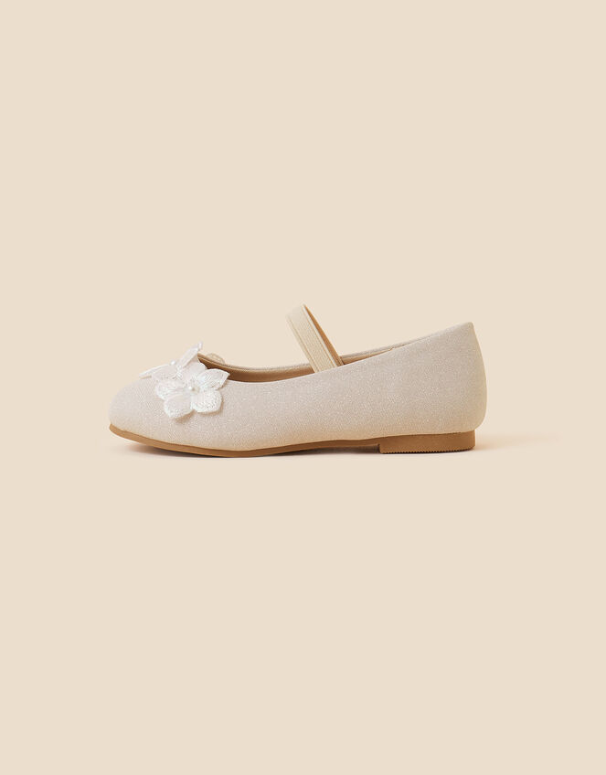 Girls Shimmer Flower Ballerina Flats, Natural (CHAMPAGNE), large