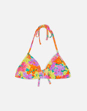 Pop Floral Print Ruffle Triangle Bikini Top, Multi (BRIGHTS-MULTI), large