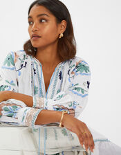 Long-Sleeve Embroidered Maxi Dress, White (WHITE), large