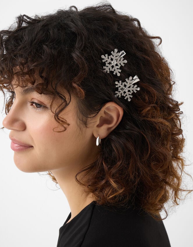 2-Pack Diamanté Snowflake Hair Clips, , large