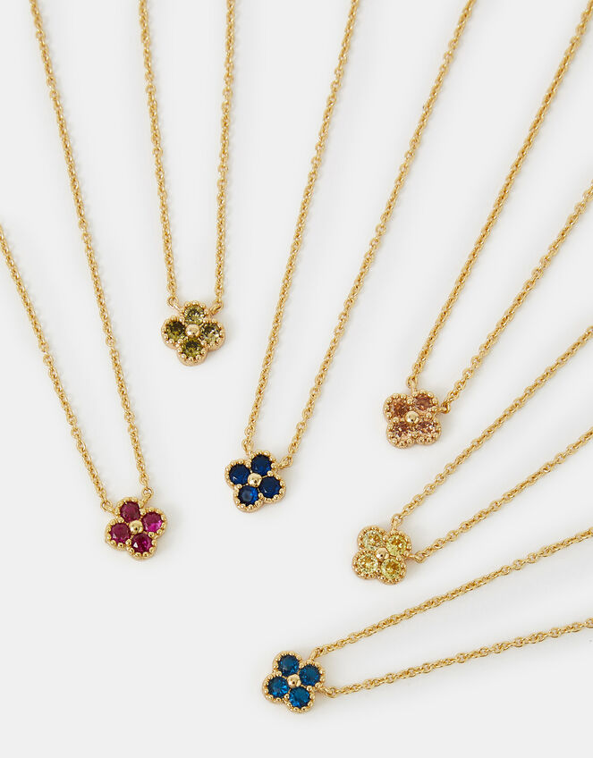 14ct Gold-Plated Birthstone Flower Pendant Necklace, Gold (GOLD), large