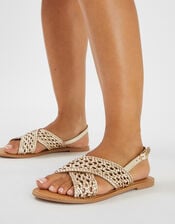 Woven Metallic Cross-Strap Sandals, Gold (GOLD), large