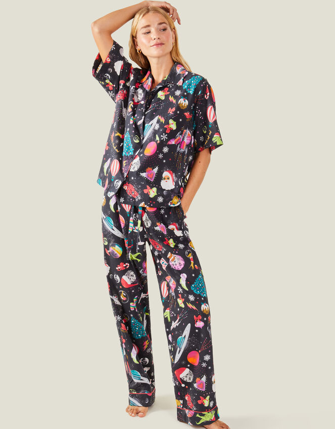 Christmas Space Print Pyjama Set, Black (BLACK), large