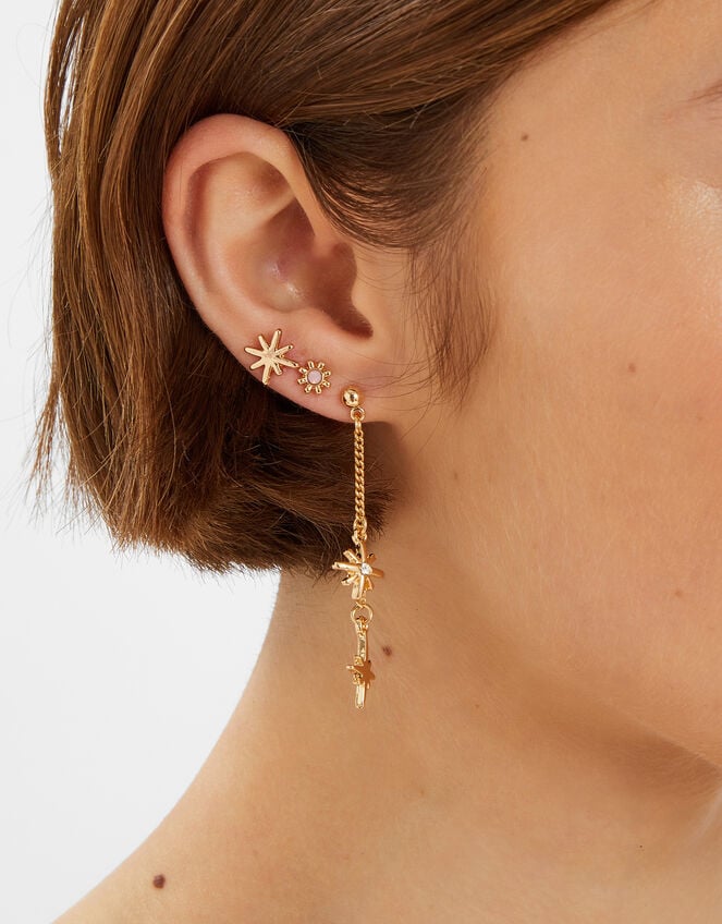 6-Pack Celestial Chain Stud and Hoop Earrings Gold, , large