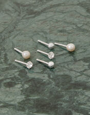 Sterling Silver Mixed Stud Set of Three, , large