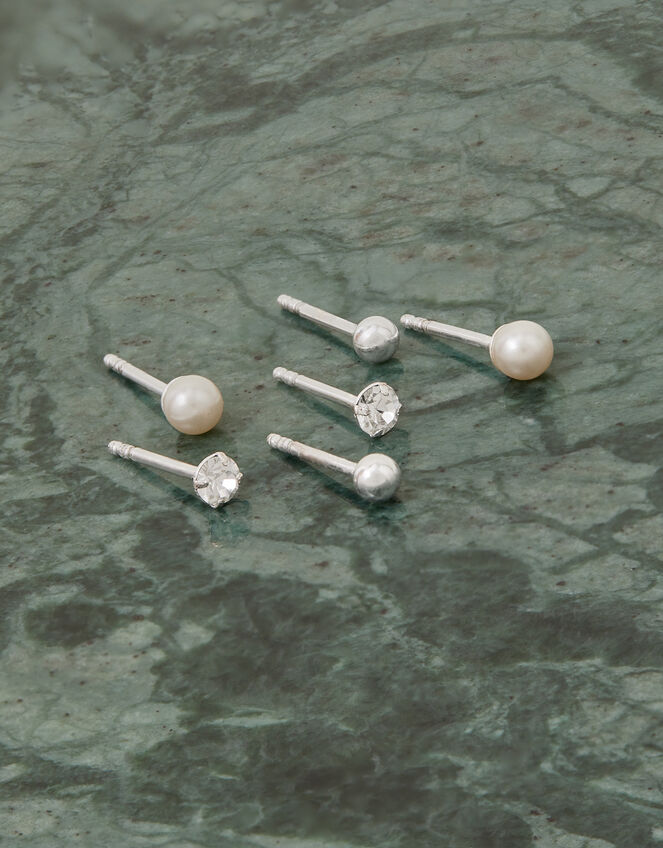 Sterling Silver Mixed Stud Set of Three, , large