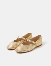 Woven Mary Jane Ballet Flats, Gold (GOLD), large
