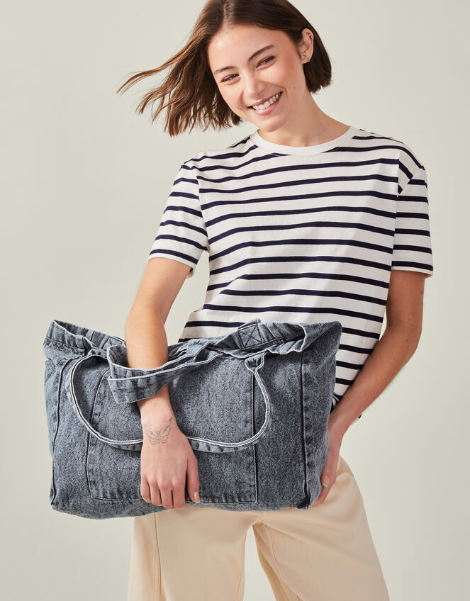 Washed Denim Tote Bag Blue, , large