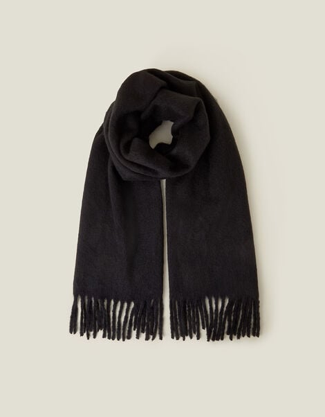 Plain Tassel Scarf, Black (BLACK), large
