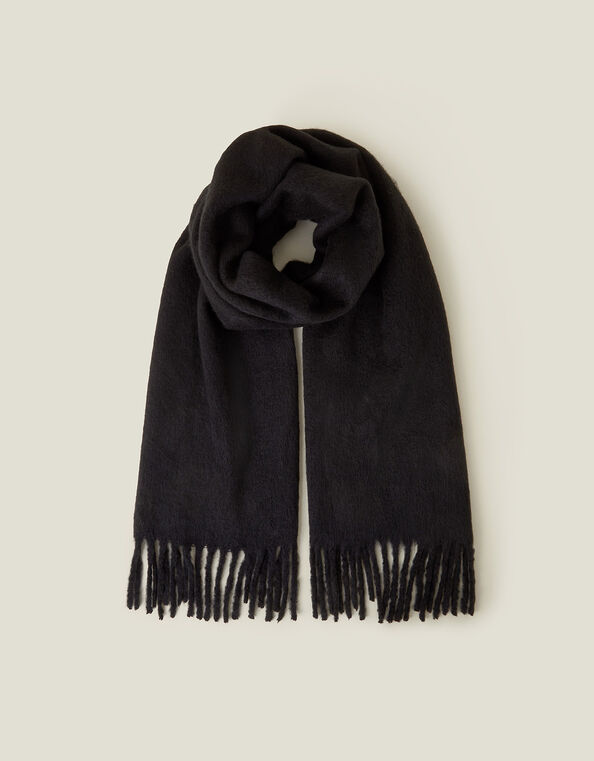 Plain Tassel Scarf, Black (BLACK), large