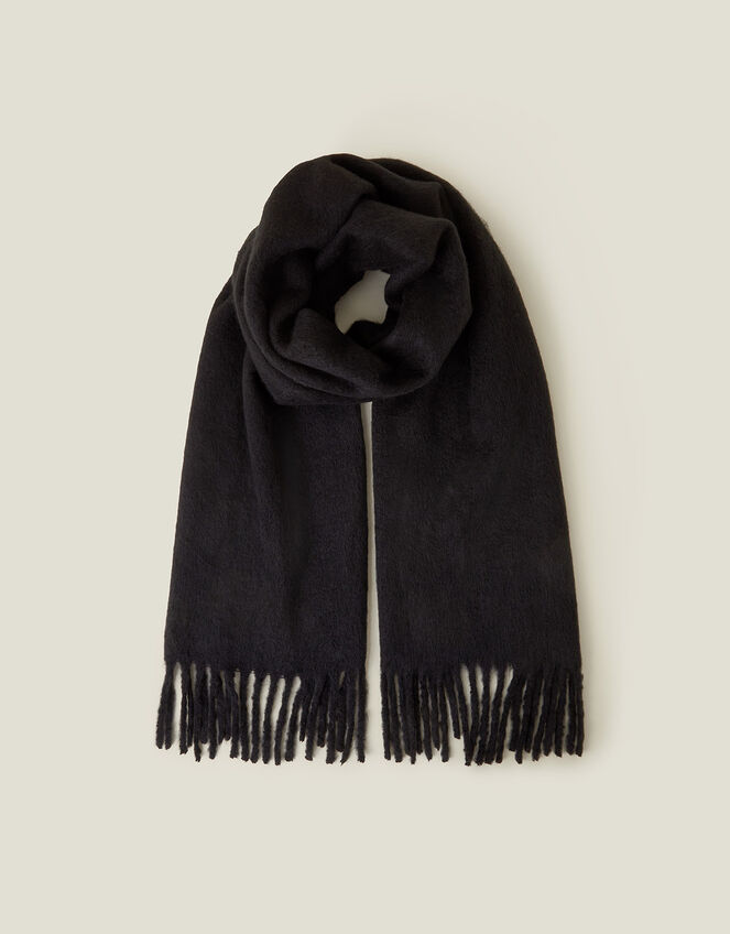 Plain Tassel Scarf, Black (BLACK), large