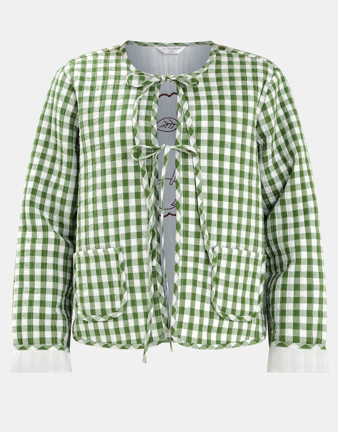 Cherry Gingham Quilted Jacket, Green (GREEN), large