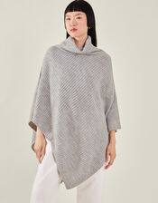 Roll Neck Rib Knit Poncho, , large