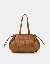 Padlock Ruched Shoulder Bag, Tan (TAN), large