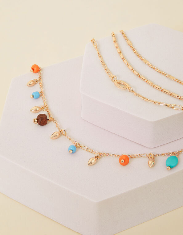 Beaded Charm and Chain Anklets 4 Pack, , large