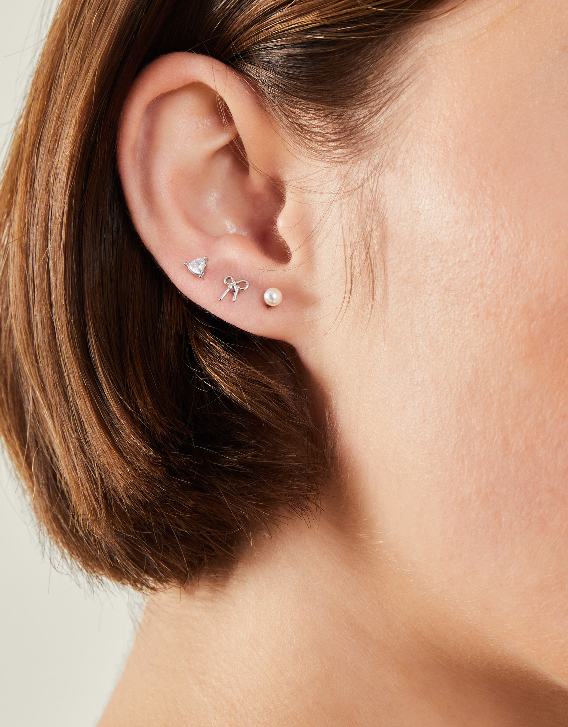 3 Pack Platinum Plated Surgical Steel Flatback Stud Earrings Surgical Steel Accessorize Global