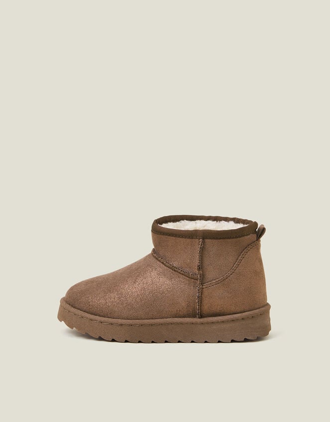 Girls Faux Fur-Lined Suedette Ankle Boots, Brown (CHOCOLATE), large