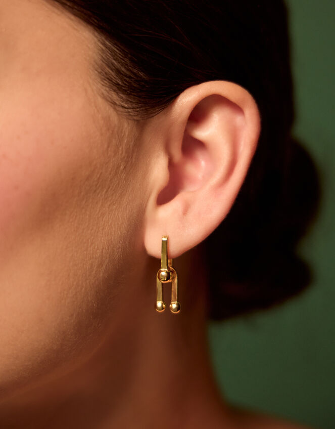 Stainless Steel Horseshoe Link Drop Earrings, , large