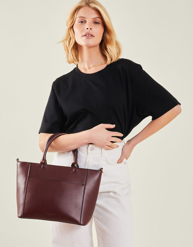 Monica Faux Leather Handbag, Red (BURGUNDY), large