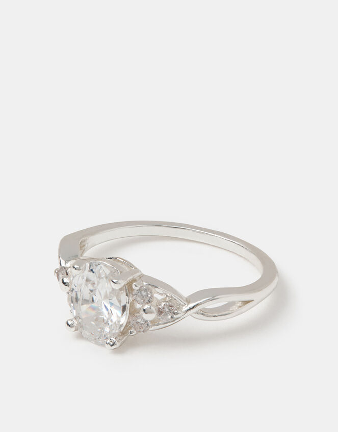 Cubic Zirconia Twisted Engagement Ring, Silver (SILVER), large