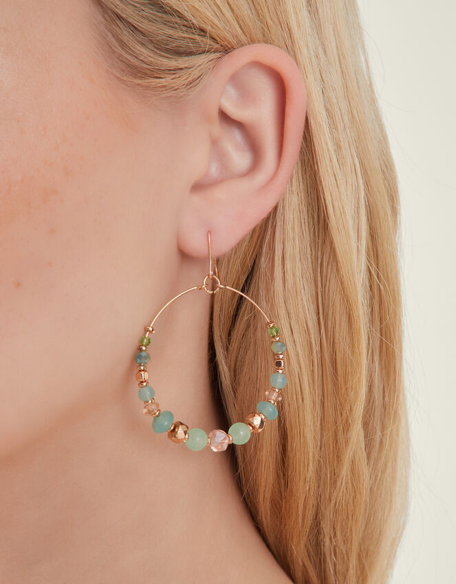 Bead Drop Hoop Earrings, , large