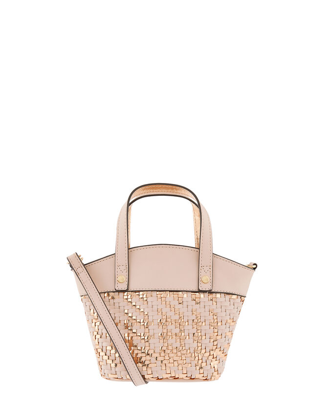 Mini Bucket Bag with Woven Metallic Panel, , large