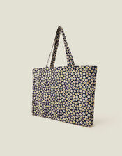 Daisy Print Cotton Shopper Bag Navy, , large