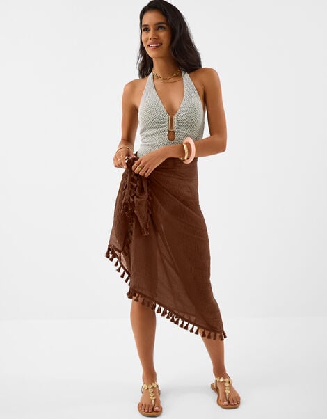 Tassel Trim Sarong, Green (KHAKI), large