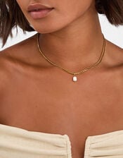 Stainless Steel Layered Pearl Charm Necklace, , large