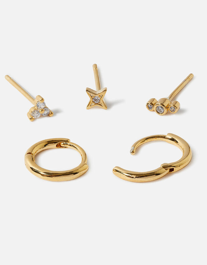 Gold-Plated Curated Stud and Hoop Earring Set, , large