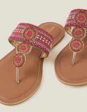 Decorative Bead Circle Flip Flop Sandals, Pink (PINK), large
