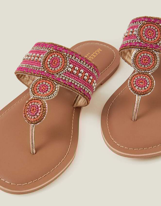 Decorative Bead Circle Flip Flop Sandals, Pink (PINK), large