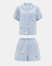 Floral Stripe Short Pyjamas Set, Blue (BLUE), large