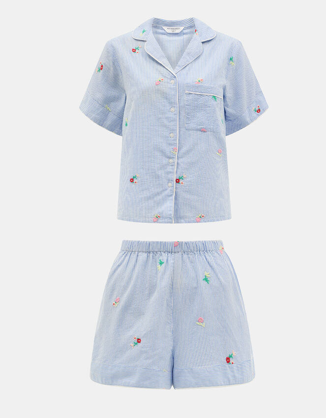 Floral Stripe Short Pyjamas Set, Blue (BLUE), large