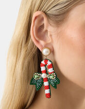 Beaded Candy Cane Drop Earrings, , large
