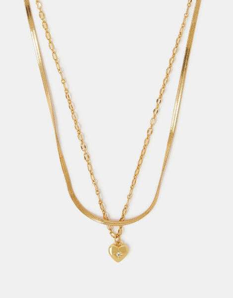 14ct Gold-Plated Heart Pendant Layered Necklace, , large