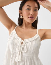 Strappy Cotton Mini Dress, Ivory (IVORY), large