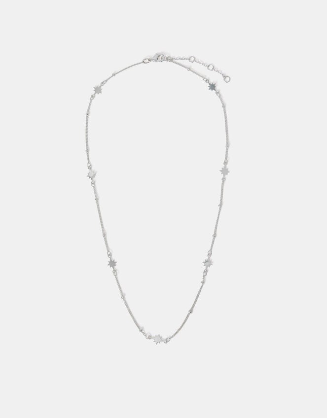 Sterling Silver-Plated Star Station Necklace, , large