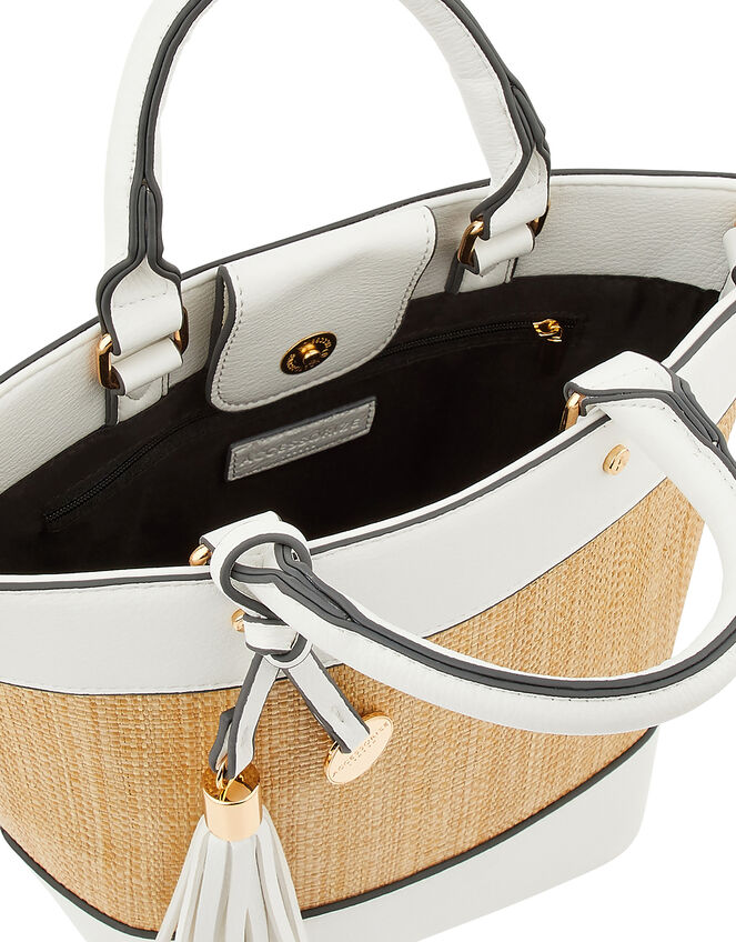 Raffia Stripe Shopper Bag, White (WHITE), large