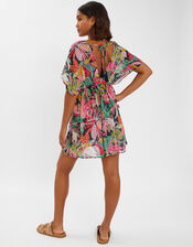 Tropical Print Chiffon Kaftan, Black (BLACK), large