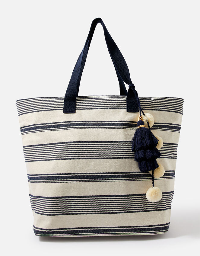 Nautical Stripe Woven Tote Bag, , large
