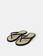 Beaded Seagrass Flip Flops, Black (BLACK), large