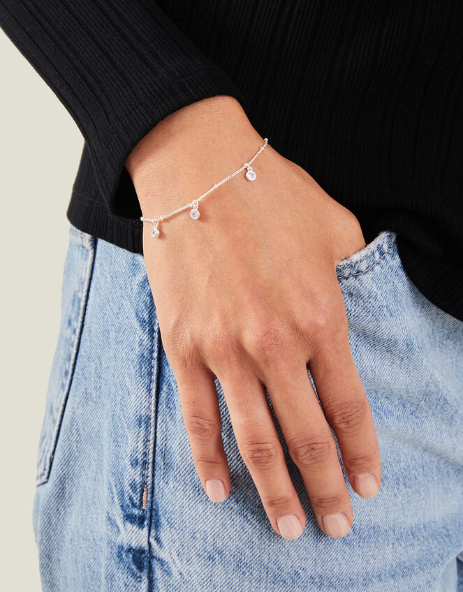 Sterling Silver Crystal Station Bracelet, , large
