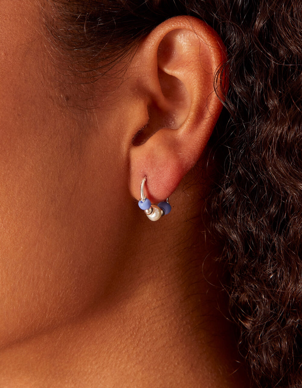 Recycled Sterling Silver Pearl Beaded Hoops Sterling silver